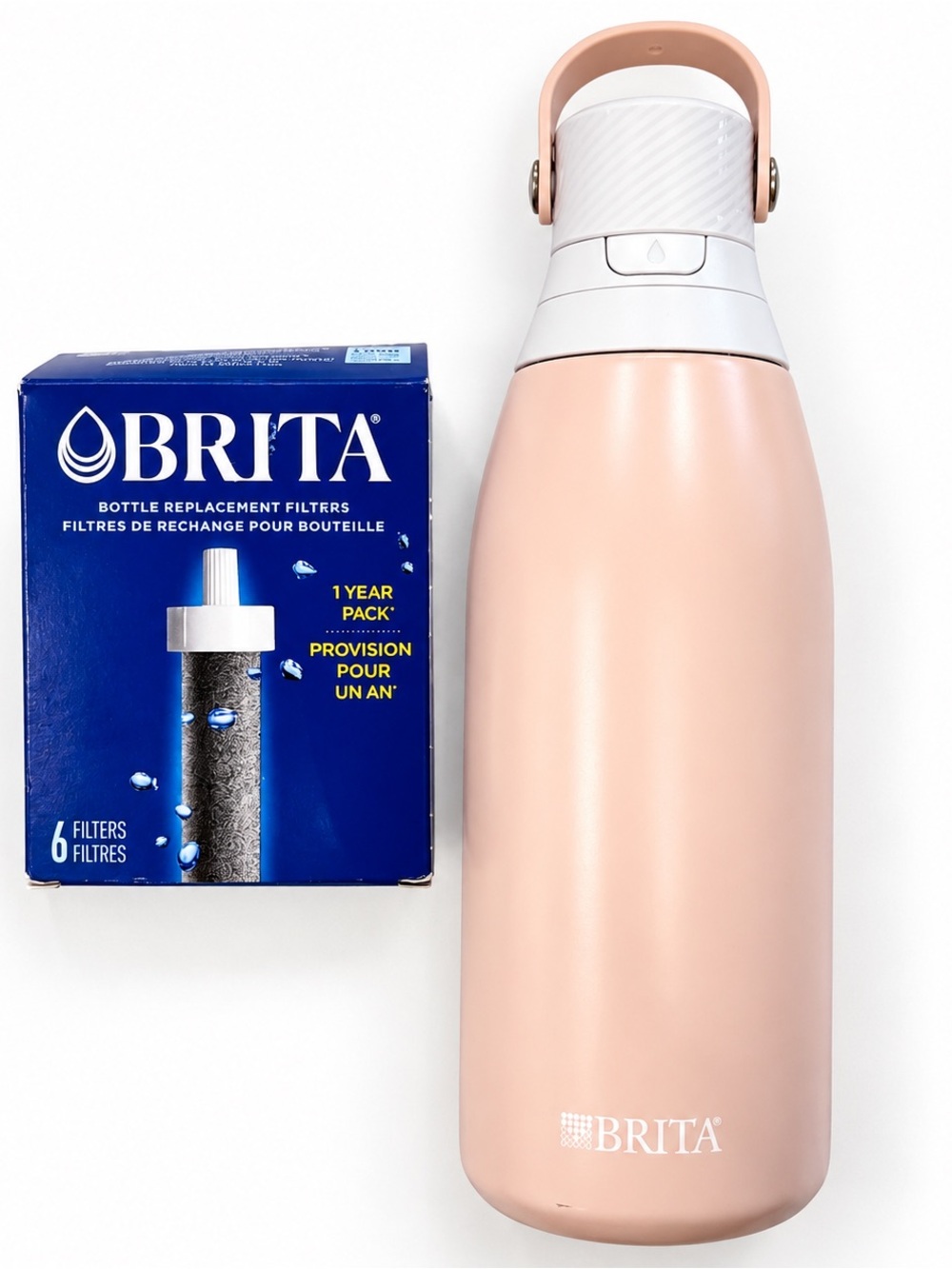 Brita 32oz Stainless Steel Filtering Water Bottle Insulated +6 Filter Rose Pink
